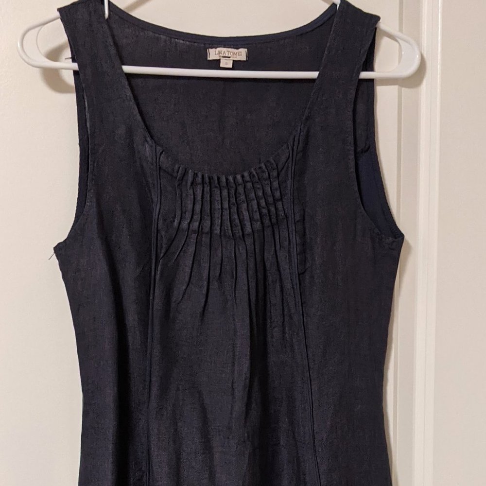 Lina Tomei - Size S - Navy Sleeveless Dress - Cotton, Linen and Silk.